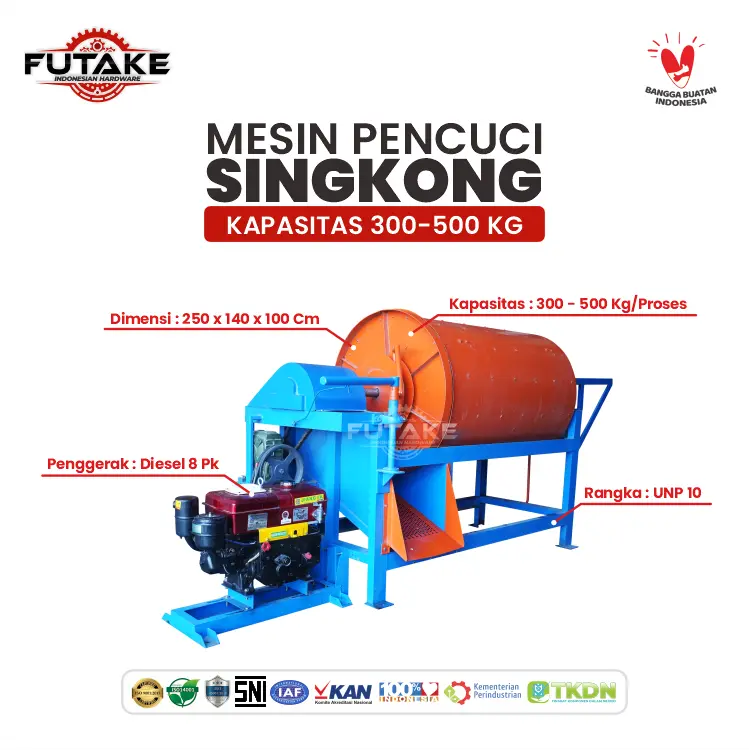 dimensi Mesin pencuci singkong diesel 500 kg