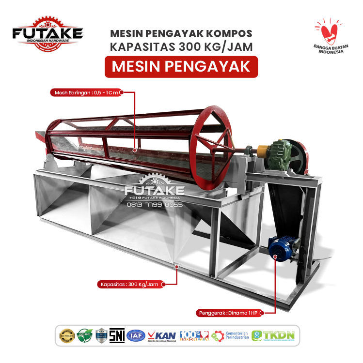 Dimensi Mesin Pengayak Kompos 300 Kg