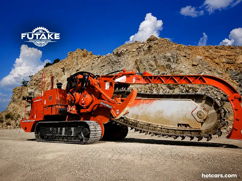 chain trencher yang menggunakan rantai bergerigi atau digging chain
